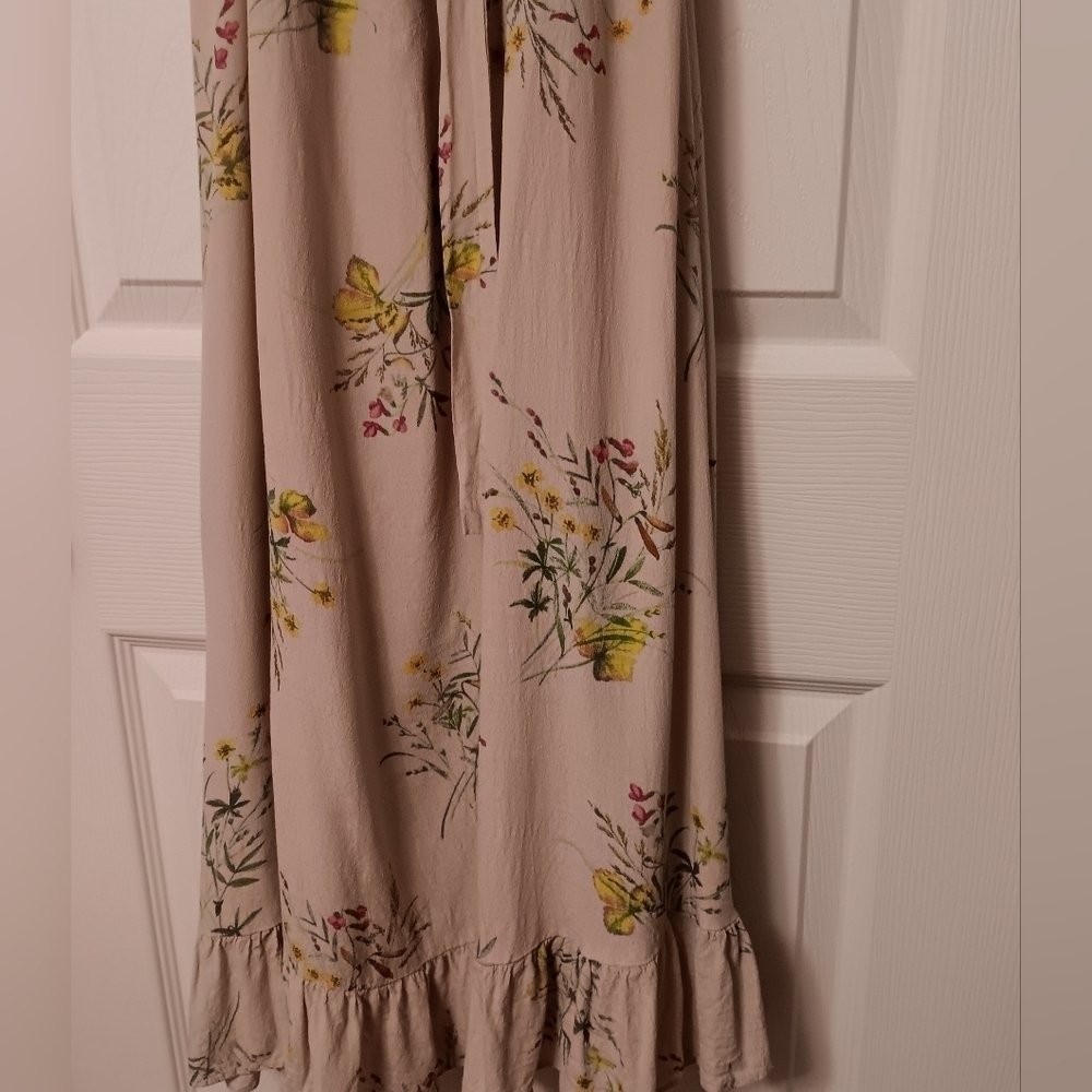 Anthropologie A Loves A Mauve Floral Tie Strap Ruffle Hem Prarie Midi Sundress - Picture 4 of 9